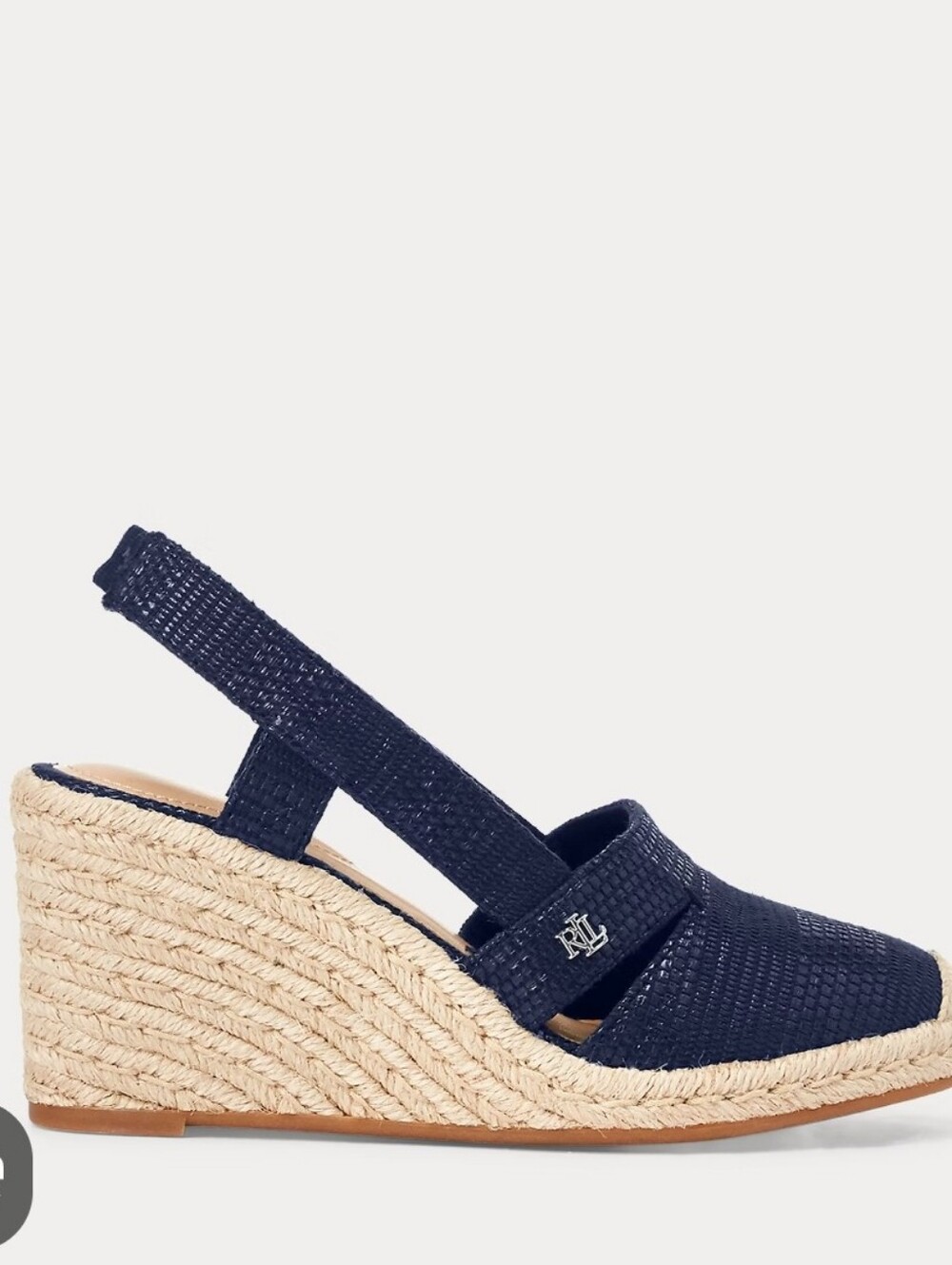 Ralph Lauren Penelope Espadrille Wedge Slingback Shoes Sandals Size 10 Navy Blue